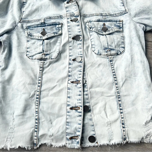 Kut From the Kloth Light Wash Distressed Jean Jacket - Picture 11 of 16